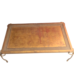 Mesa de Centro Vintage en Hierro Forjado con Terminación Dorada a la Hoja