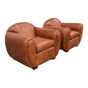 Par de Sillones Club Art-Deco c.1930 en Cuero Vacuno
